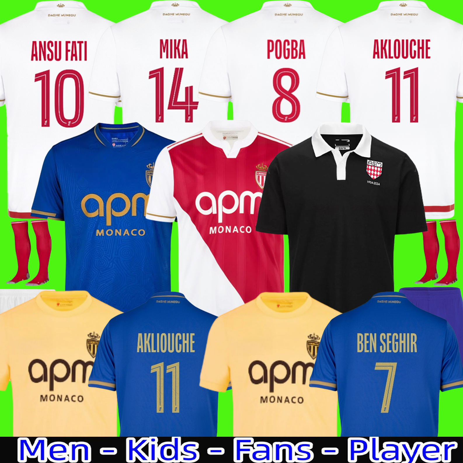 2025 2026 Player AS Monaco Black BEN YEDDER Footbal Jersey MININO LOADU GOLOVIN 24 25 26 maillot de foot BALOGUN EMBOL0 Floatage Men's FOFANA Football Shirt AKLIOUCHE