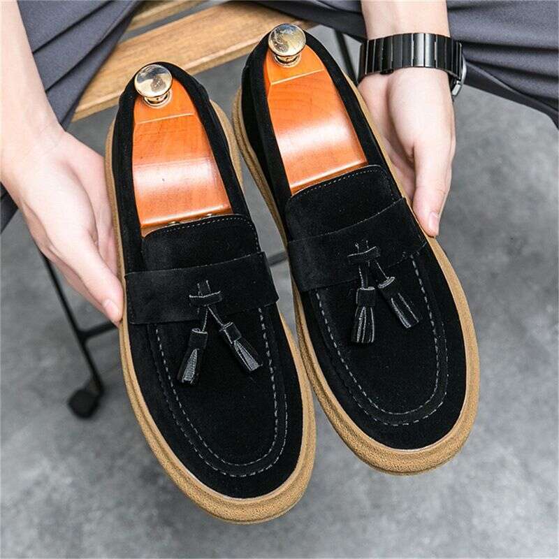 Bean For Men Autumn Tassels, Lazy People With One Foot On Loafers, Versatile Korean Version Frosted Leather Chef's Work