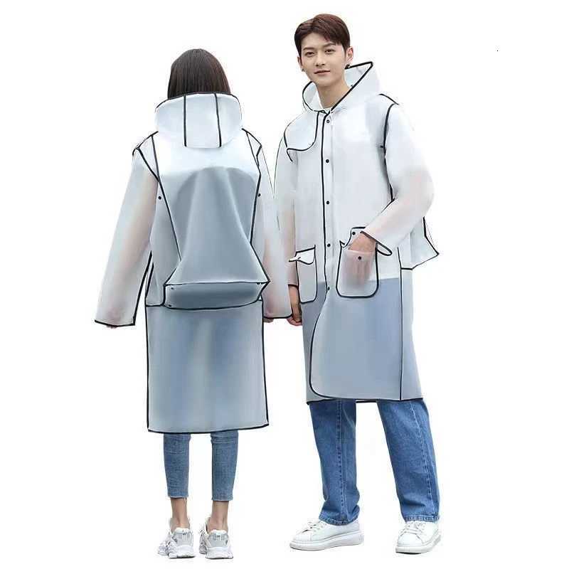 2024 New Waterproof Transparent Eva Clear Long Ladies Raincoats Women Men Fashion Rain Coat s Hooded With Schoolbag space Y250814
