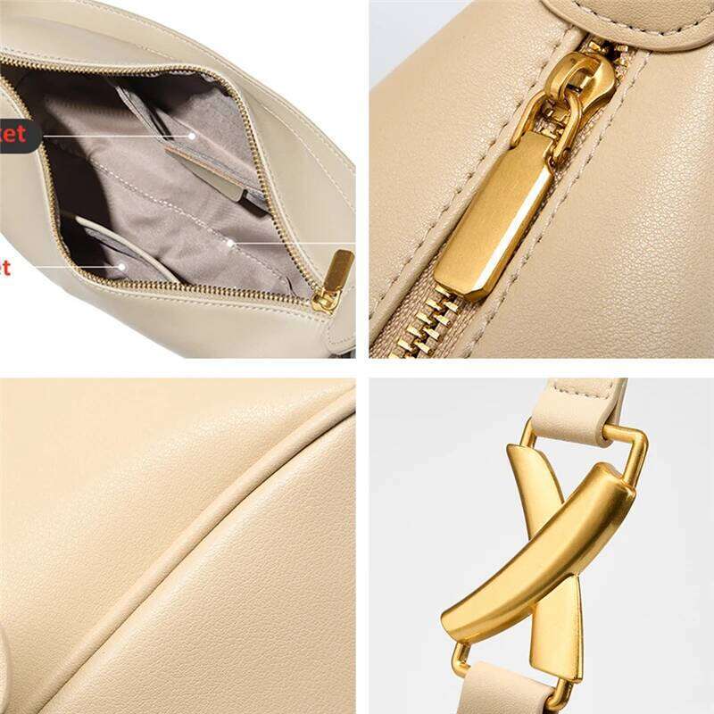 Burminsa Cowhide Genuine Leather Underarm Shoulder Bags For Women 2025 Designer Crescent Purses Half Moon Ladies Handbags 20250815