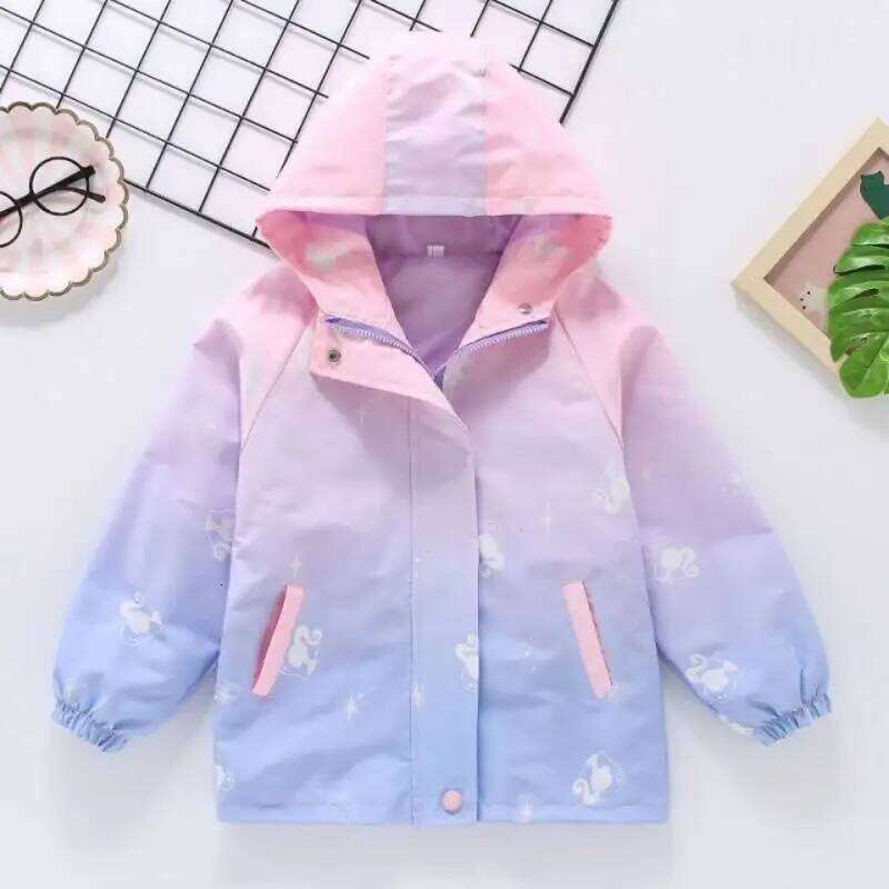 Summer Spring Waterproof Girls Lined Coat Full Zipper Hooded Baby Jackets Children Outerwear Kids Outfits 3-14 Years