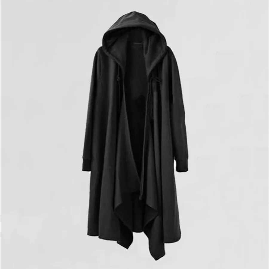 Autumn Winter Men Punk Hip Hop Long Trench Coat Hooded Cloak Mens Black Techwear Velvet Jacket Cardigan Overcoat Plus Size 6XL W250815