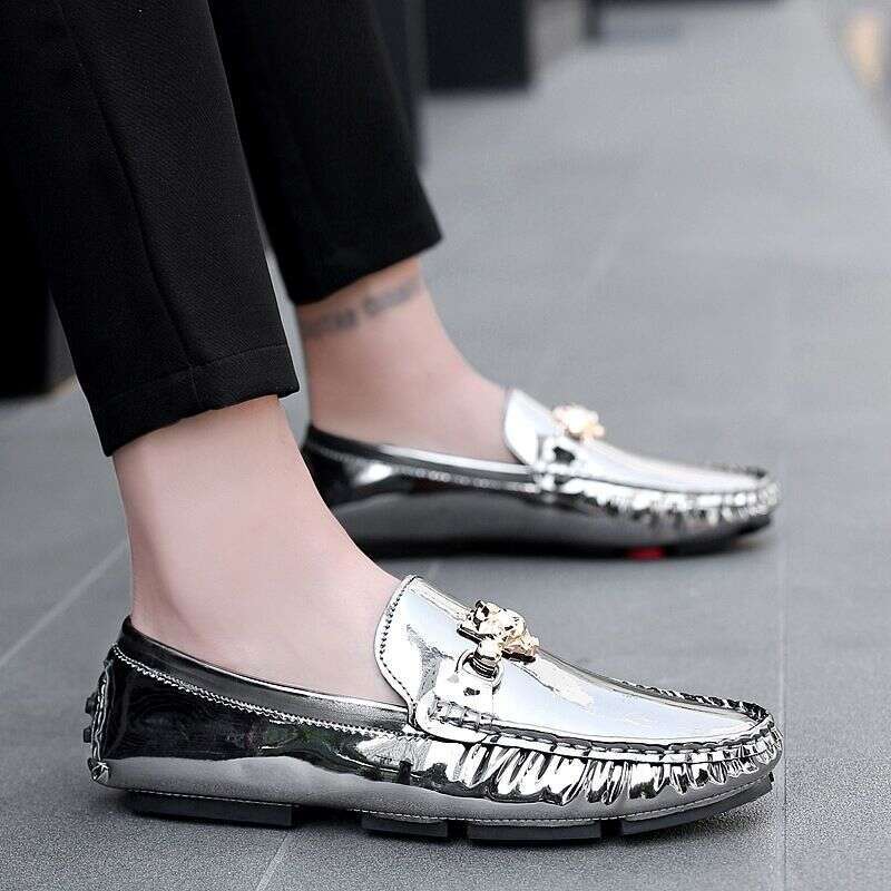 Plus-size bright face bean 38-48 casual leather hair stylist youth fashion driving lazy men's shoes