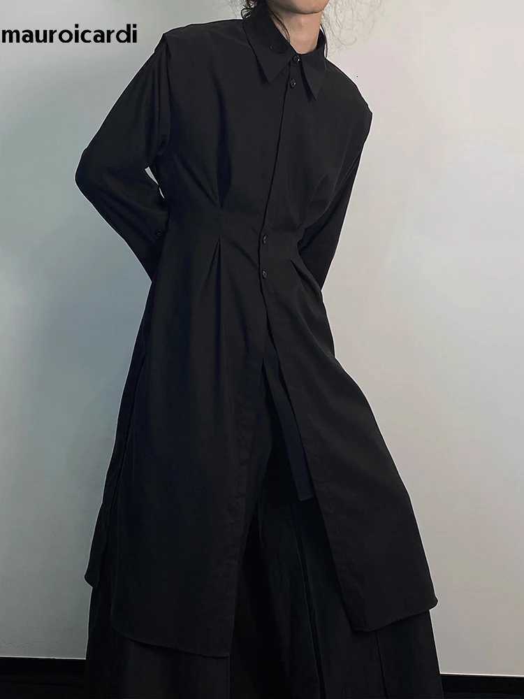 Mauroicardi Spring Autumn Long Black Fitted Shirt Coats For Men Luxury Designer Dark Academia Aesthetic Vintage Clothes 2023 W250815