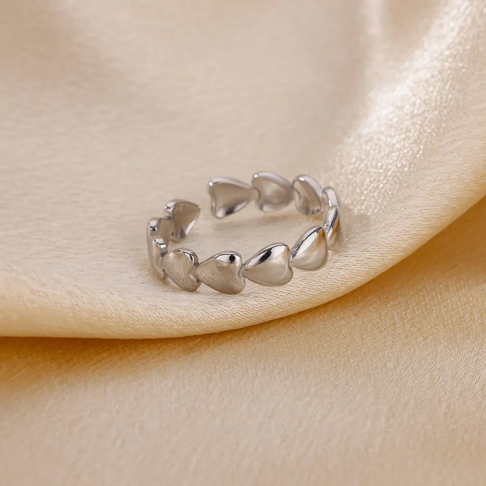Stainless Steel Heart Rings For Women Opening Adjustable Gold Color Ring Wedding Couple Christmas Jewelry Party Gifts 250811