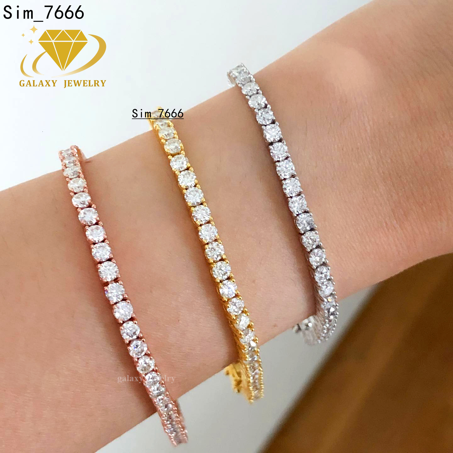 Tennis Chain Fashion Jewelry Bangles 3mm 4mm 5mm Rose Gold Plated 925 Sterling Silver Vvs Moissanite Bracelets Women