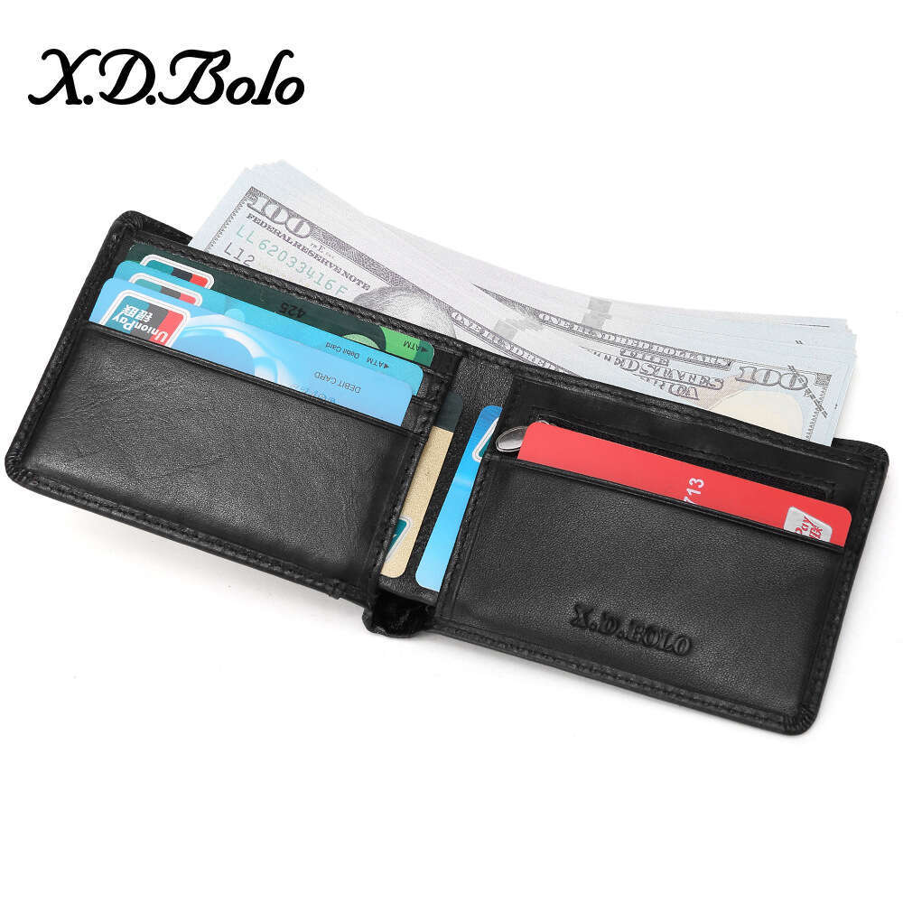 New Men's Short Oil Wax Cowhide Zipper Coin Purse Multi-Card Slot Small Wallet for Men B5 B5