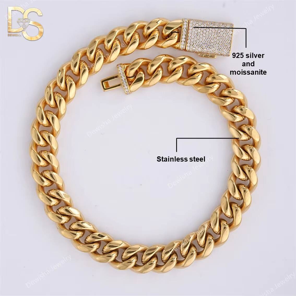 Cheap Price 14k Gold Plated Stainless Steel Cuban Link Chain Clasp Iced Out Diamond Miami Bracelet Necklace