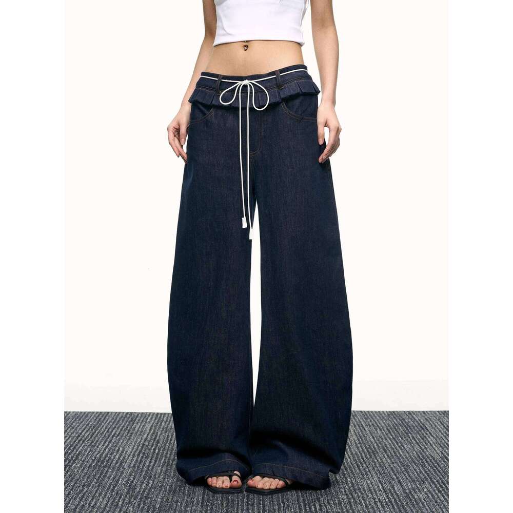 Retro Street Style Wide Leg Niche Design Floor Length Pants High Waisted Loose Jeans For Women