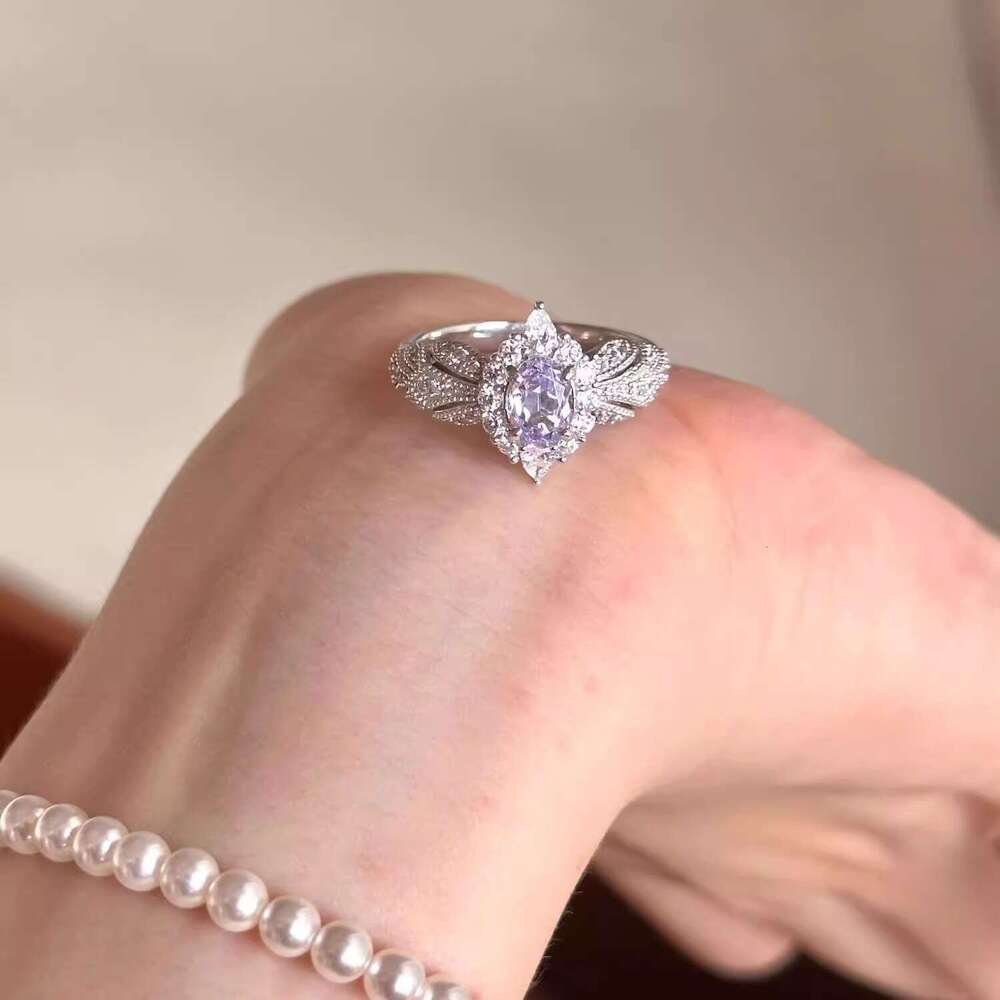 Designer Jewelry Provence ~ Super Shiny for Women Light Purple Zircon Luxury High-end Sense Temperament Open R Band