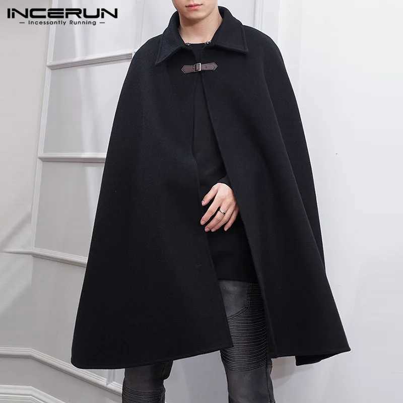 Fashion Men Cloak Coats Lapel Solid Color One Button Cape Trench Streetwear 2023 Casual Men Overcoats Ponchos S-5XL W250815