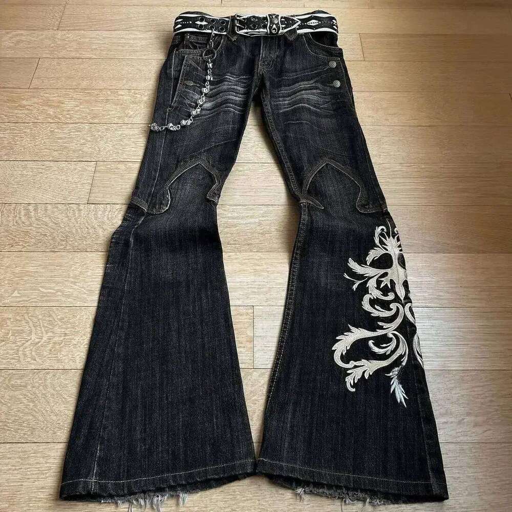 New High Waist Haruku Loose Embroidered Women Jeans with Rock Punk Style Y2K Micro La Retro Wide Leg Pants