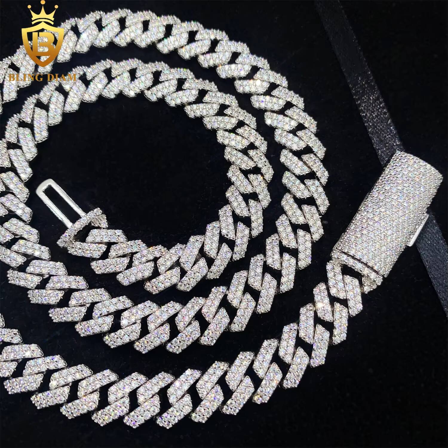 10mm 2Rows Hip Hop Jewelry in 925 Sterling Silver Vvs1 Moissanite Bubble Iced Out Miami Cuban Link Chain