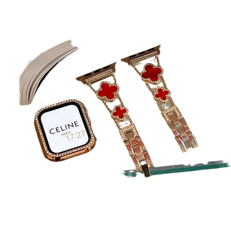 Metal Four-Leaf Clover Fine Dia Compatible with 9 Apple Watch iWatch 8 7 6 Series SE Strap High-End Women
