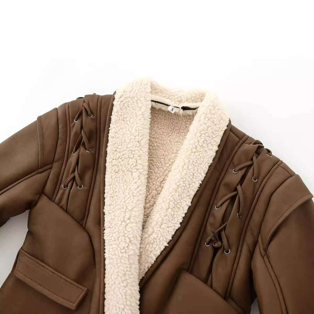 European and American style new women's clothing fashion retro suede leather jacket lace-up coat with belt short top