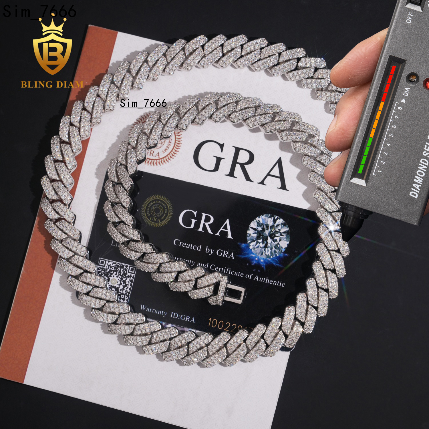Fashion Male Necklaces 14mm Two Rows Iced Out Hip Hop 925 Sterling Silver VVS Moissanite Miami Cuban Link Chain