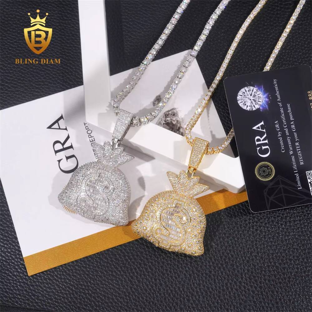 Wholesale Price Hip Hop Style Iced Out VVS1 Moissanite Pendant Money Bag Pendant Diamond Tester Hip Hop S925