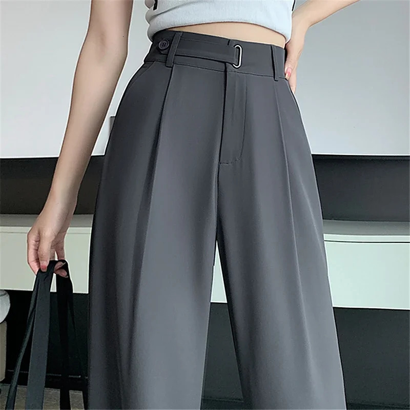Seoulish Summer Womens Casual Pants Wide Leg Elegant Office Lady 2024 Solid Color High Waist Loose Trousers Female 250808