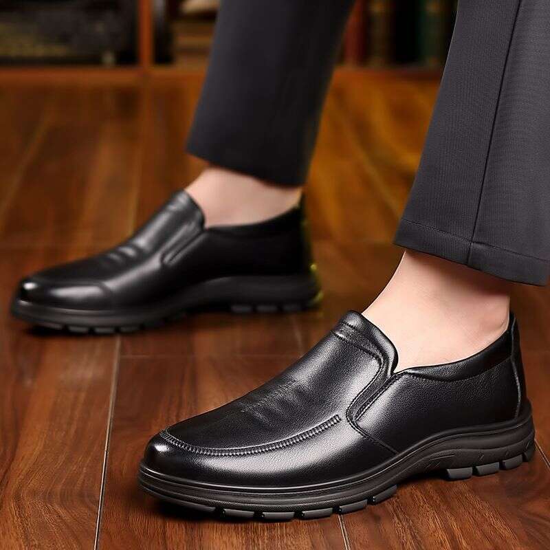Dad's In Autumn Winter With Plush Warm Leather Business Casual Shoes, One Foot Leather, Extra Large Size For Middle-aged