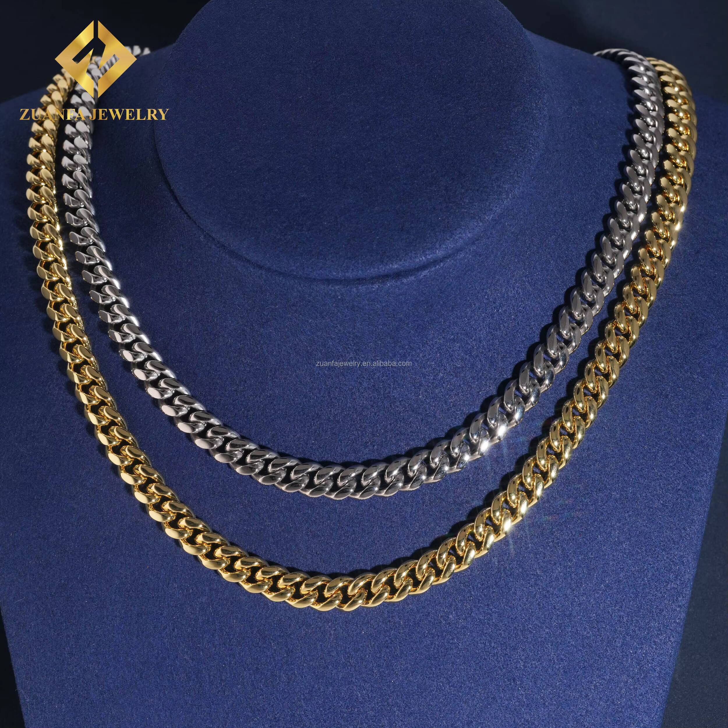 Hot Selling 8mm Iced Out Man Hip Hop Jewelry 14k Gold Plated 316L VVS1 Moissanite Diamond Miami Plain Chain Cuban Link Chain
