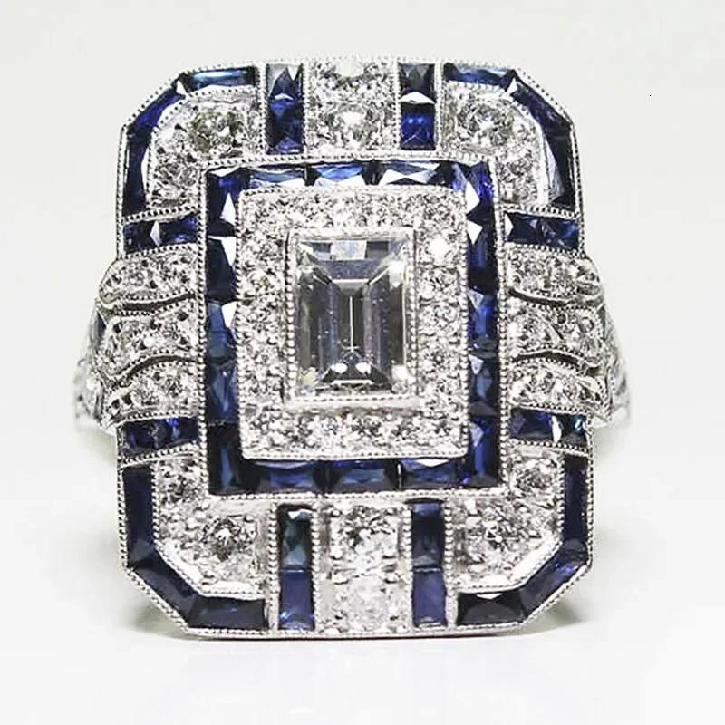 Milangirl 5 Colors Tectangle Geometric Sparkling Zircon Rhinestone Crystal Metal Ring for Women Wedding Party Jewelry 250811