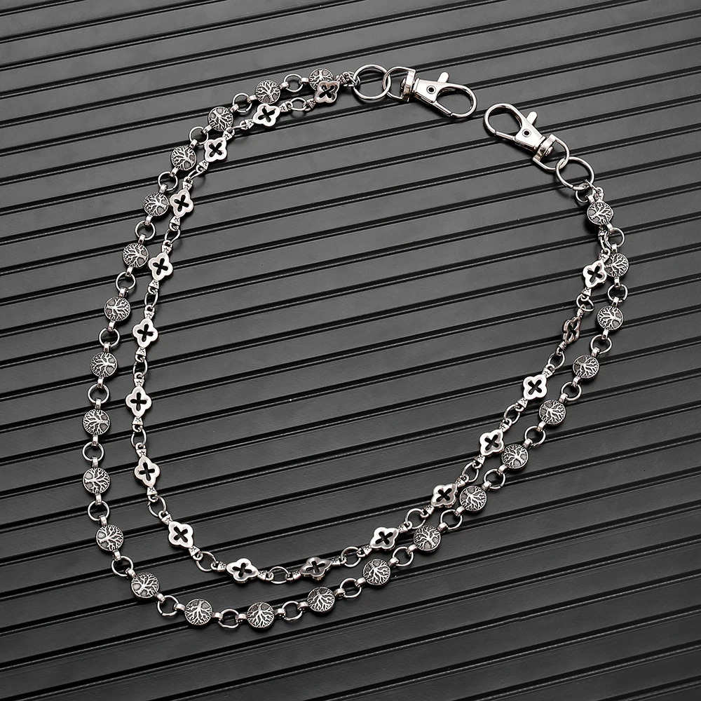 A Alloy Lucky Tree Jeans Chain Hip-Hop Stylish Punk Dark Double-Layer Waist Chain Handsome and Cool Unisex Accessories 250814