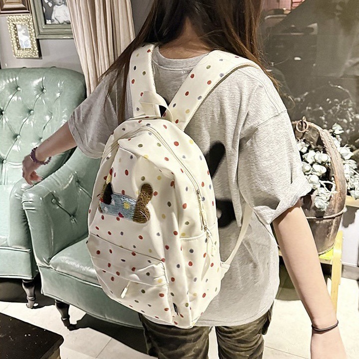 Autumn New Unisex Style Backpack Couple Cartoon Cute Dachshund Backpack Casual Polka Dot Backpack Large Capacity Women's Backpack Autumn New Desi