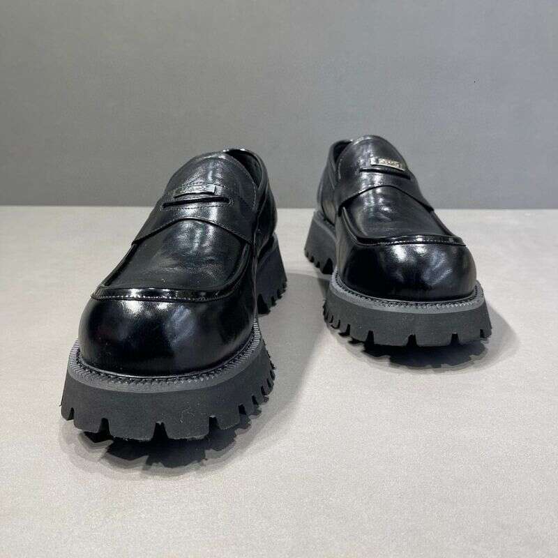 Leather For Men, Korean Version, Trendy, Handsome, Casual, Sponge Cake, Black Genuine Leather, Loafers, British Style,