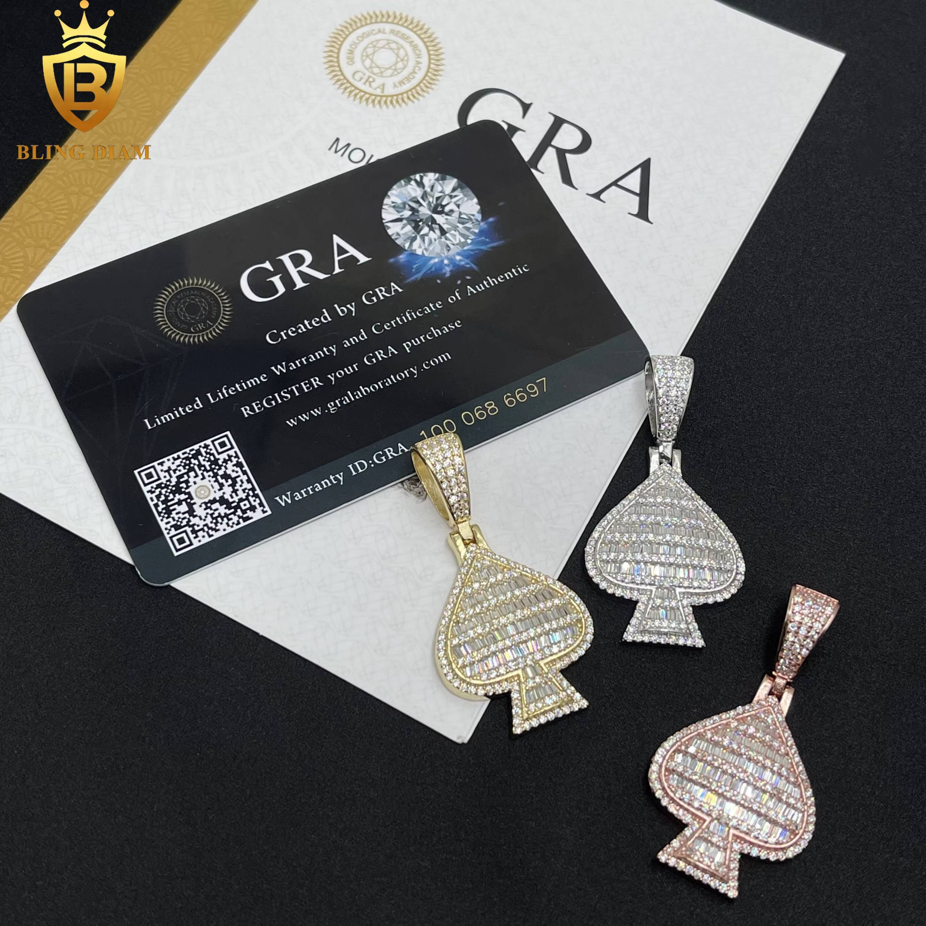 Iced Out Jewelry 925 Sterling Silver VVS Moissanite Pass Diamond Tester Heart Shape Pendant Necklace