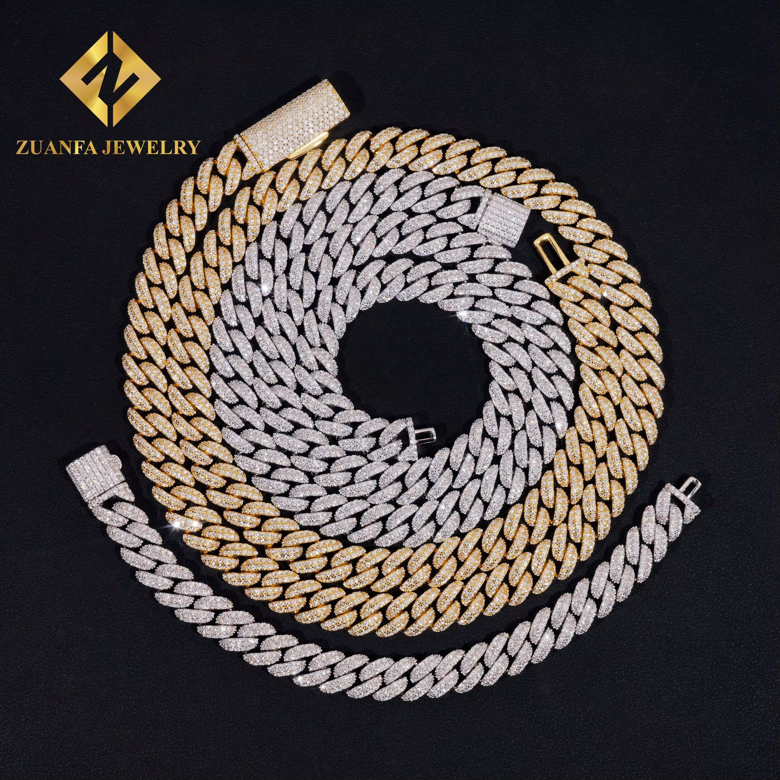 RTS Pass Diamond Tester 10mm 2rows Moissanite Mens Bracelet 925 Silver Cuban Link Chain Gold Plated Popular Chain