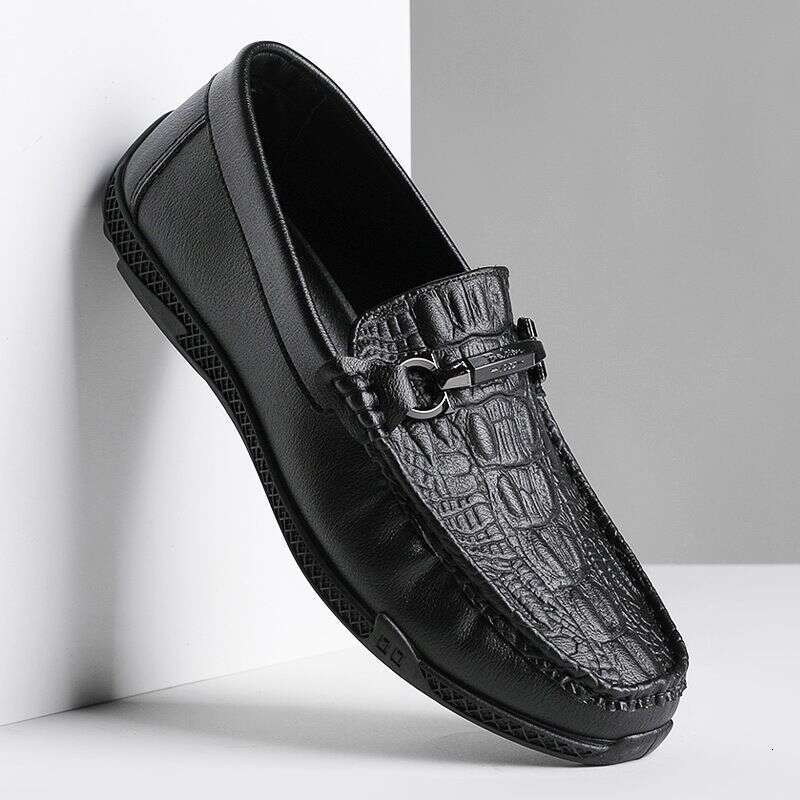 2025 New Bean Business Casual Leather Fashionable Soft Sole Breathable British Driving Crocodile Pattern Shoes Men's 3Bcb