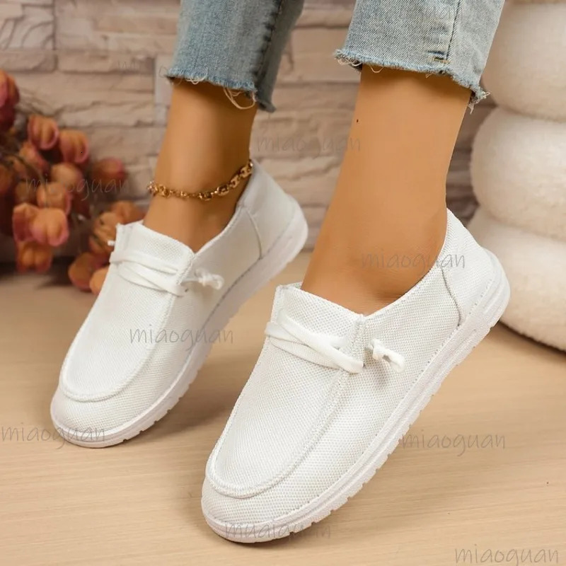 Canvas Casual Single Shoes Women Spring Autumn White Flats Lace Up Flat Bottomed Low Cut Womens Shoes Round Toe Sneakers 250809