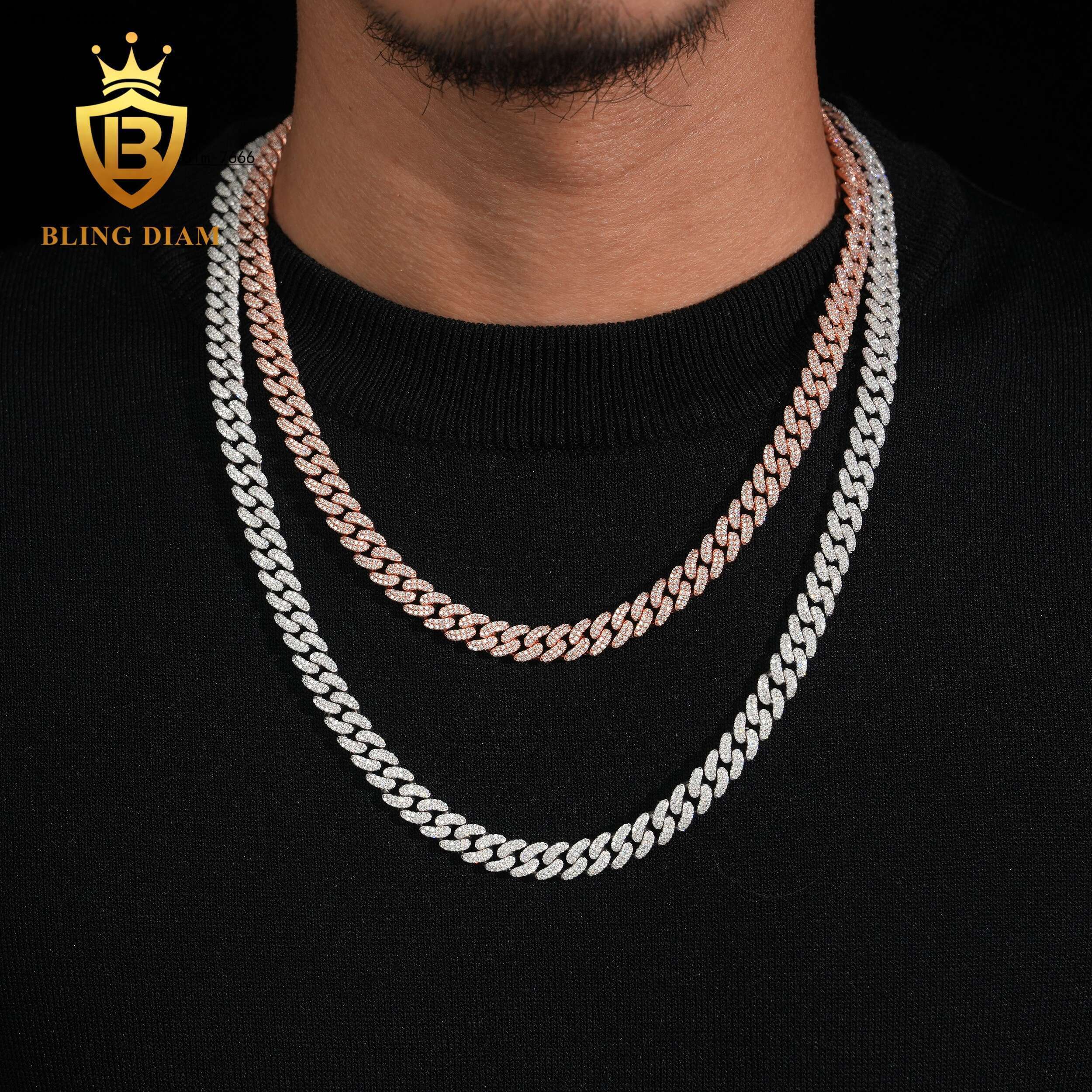 Classic Cuban Link Chain 8mm Bracelet Necklace Pass Diamond Tester VVS Ice Out Moissanite Silver Fine Jewelry for Men Woman