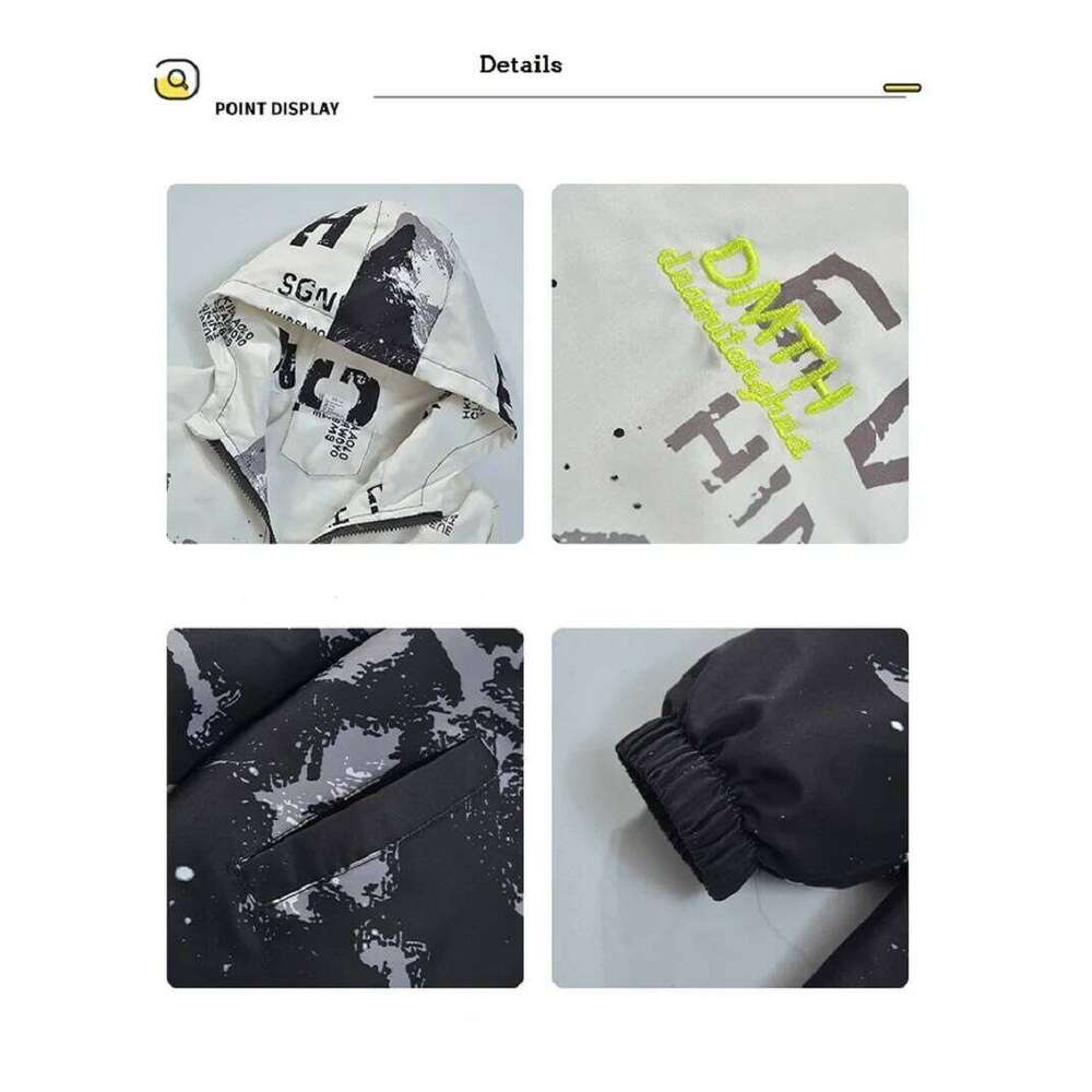 Spring Summer Waterproof Hooded Contrast Printed Boys Lined Zip Hiking Jackets School Kids Outfit Tops Child Track Coat 3-14 Yr