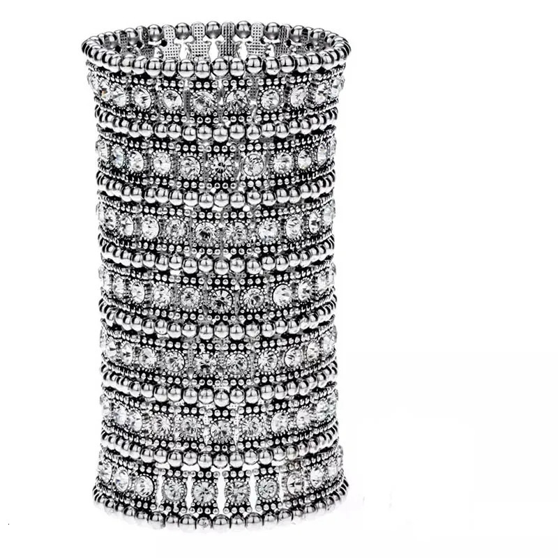 Classic Fashion Antique Alloy Bracelet Elastic Bracelet Set With Crystal Wide Bracelet 250811