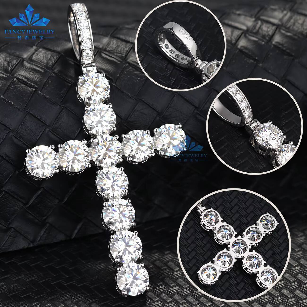 10mm 10K/14K/18K Gold D VVS1 Moissanite Cross Pendant Charms Can Pass Diamond Tester Hip-Hop Style Jewelry for Children