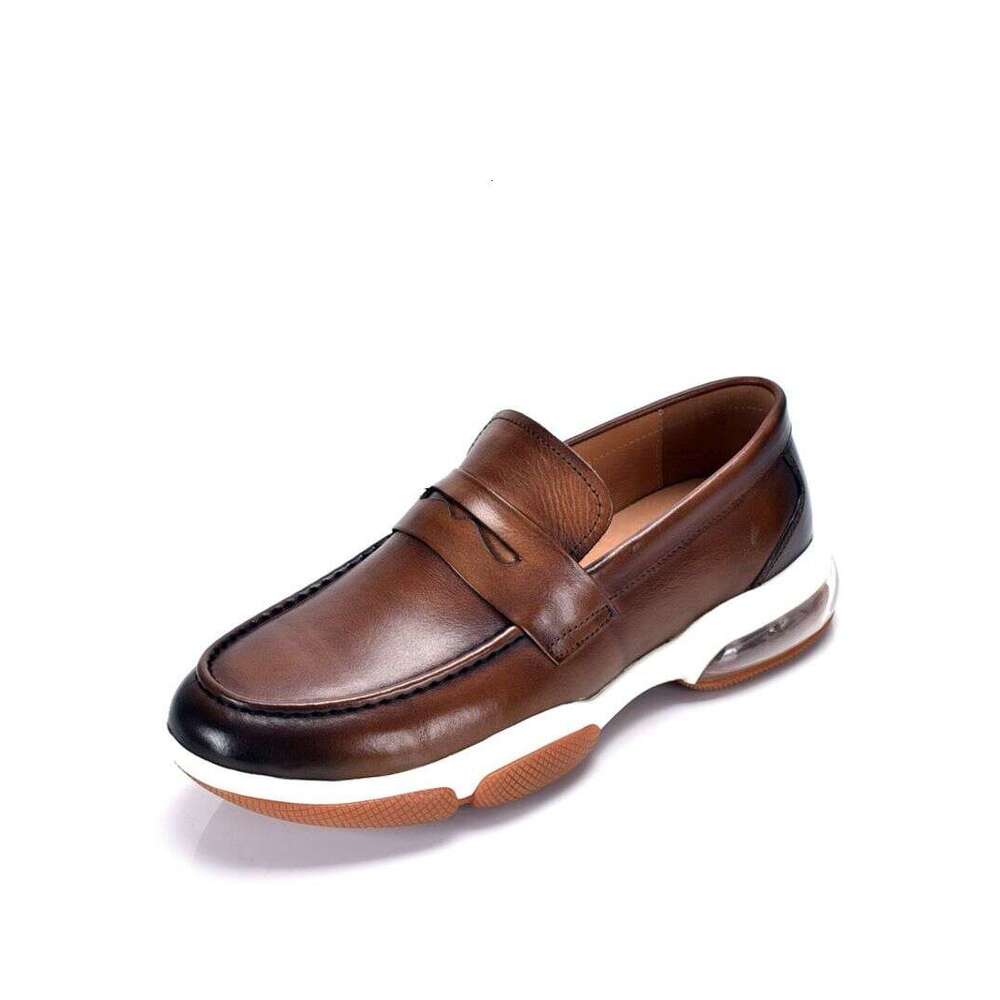 Men's Summer Genuine Breathable British Versatile Air Cushion Shoe Set, Casual Leather Shoes, One Foot Slip Loafers