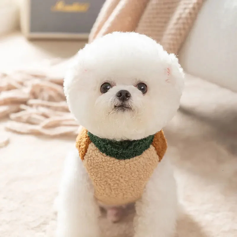 Autumn and Winter Dog Pet Lamb Fleece Color Block Traction Vest Cotton Coat Cat Thickened Teddy Clothes Puppy 250814