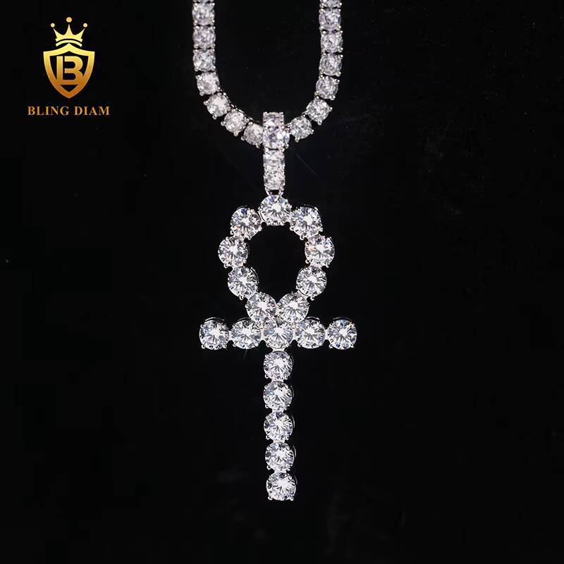 Wholesale Price Bling Hip Hop Jewelry Moissanite Iced Out Ankh Cross Pendant 925 Sterling Silver Diamond Fine Men Women