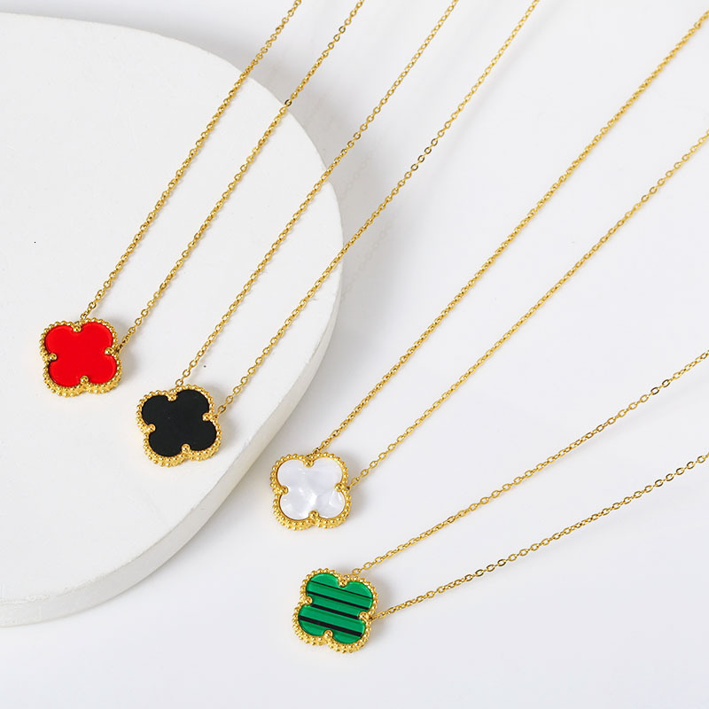 Four-leaf Clover Necklace High Version V Gold Craft Women Non-Fading Two-Way Wear Natural Mother-of-Pearl High-End Accessory Jewelry for Women