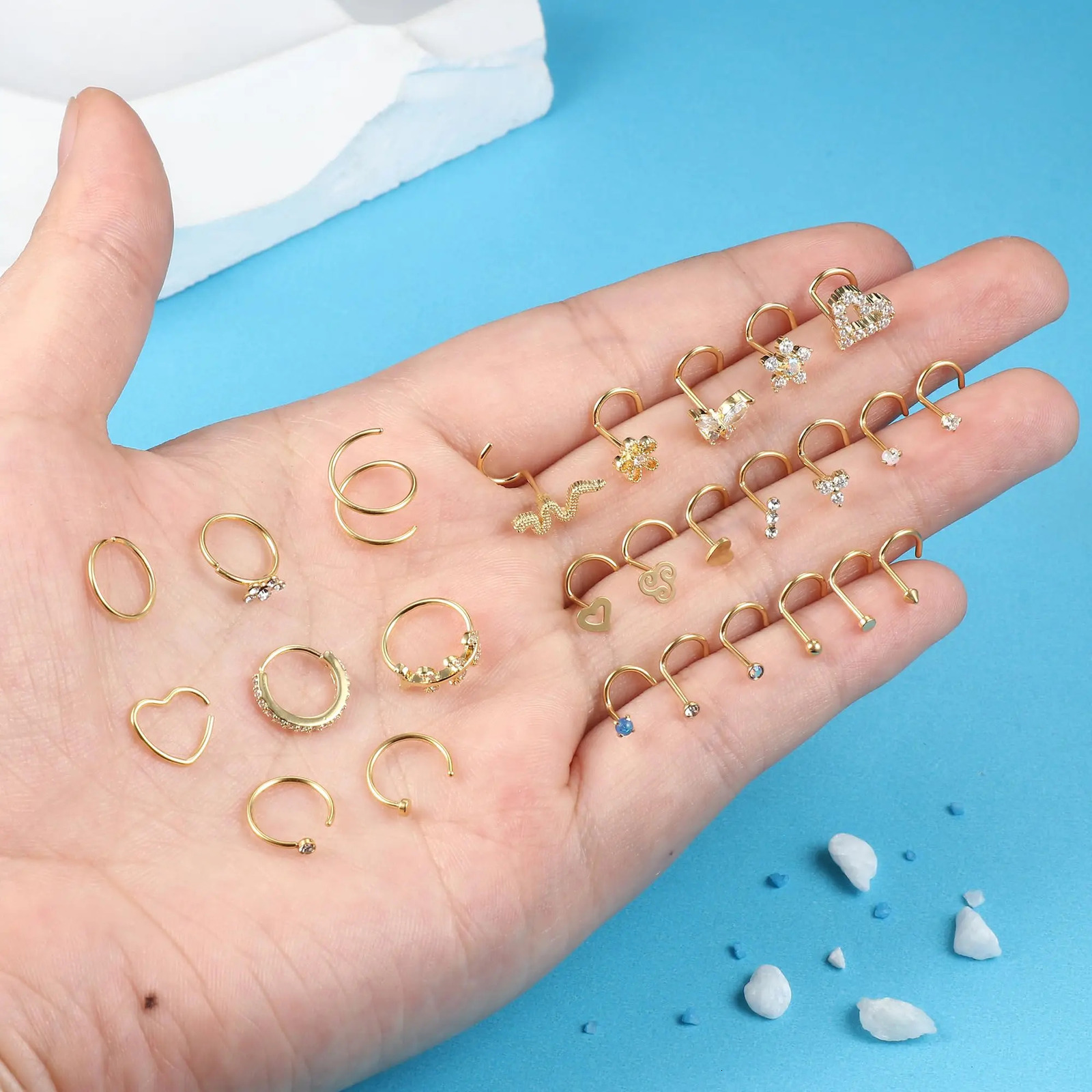 26 Pcs 20G Nose Ring Nose Stud Steel Nose Piercings Set CZ Shiny Septum Piercing Jewellery for Women Men 250807