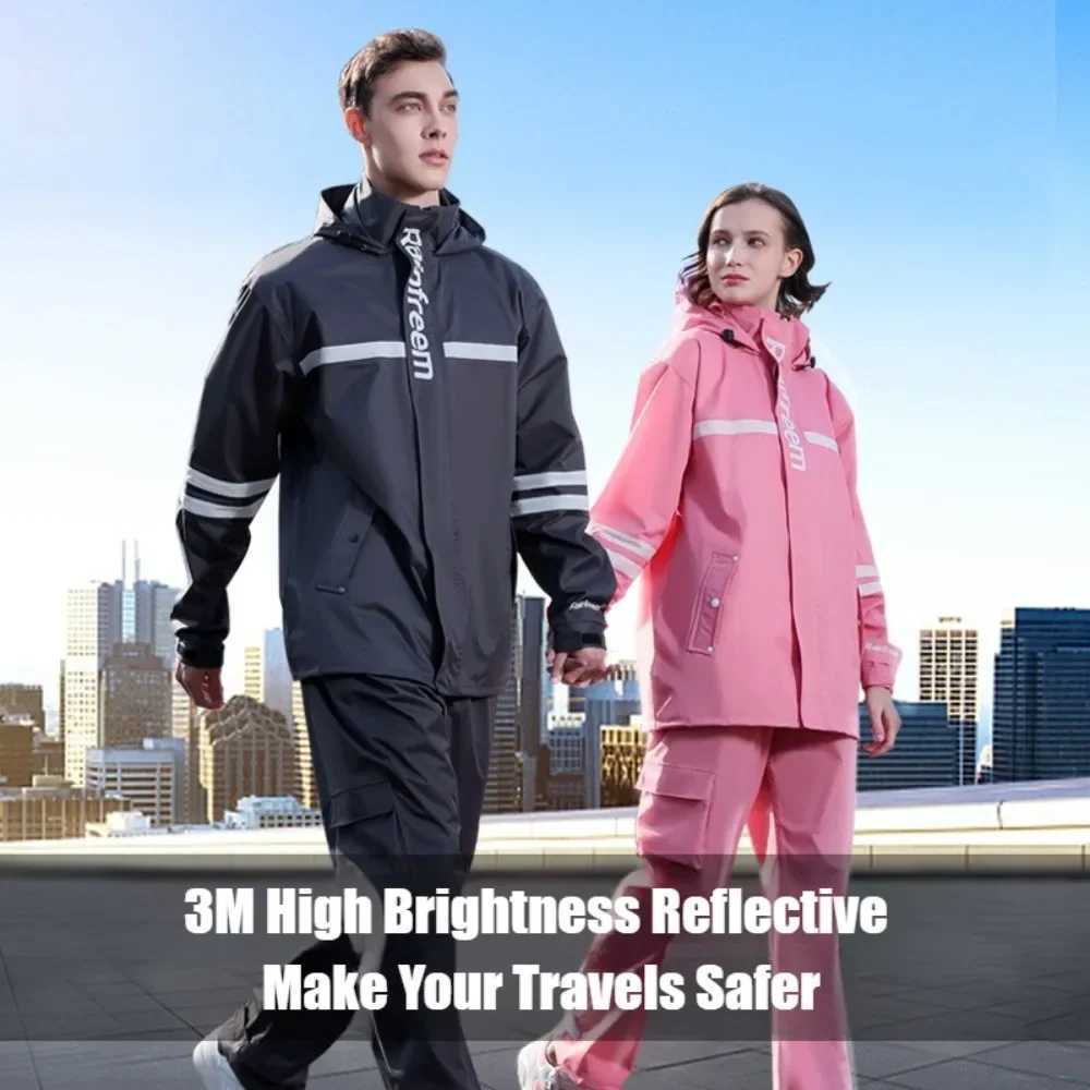 Adult Motorcycle Rider Raincoat Rainpants Waterproof Reflective Outdoor Cycling Hiking Rainproof Rain Suit Equipment Y250814