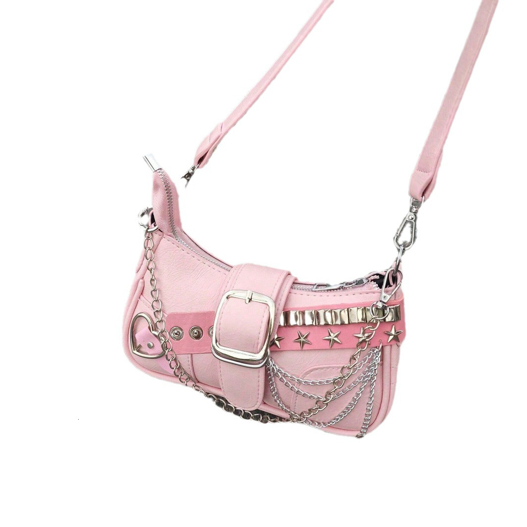 2025 Autumn New Women's Shoulder Bag Niche Spicy Girl Armpit Bag Fashionable Pink Star Shaped Rectangular Women's Crossbody Bag Autumn New D