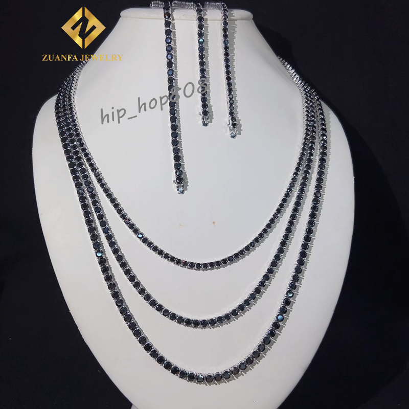 Black Moissanite Tennis Chain 925 Sterling Silver Moissanite GRA Certificate Tennis Chain Fashion Jewelry for Men Women Gift