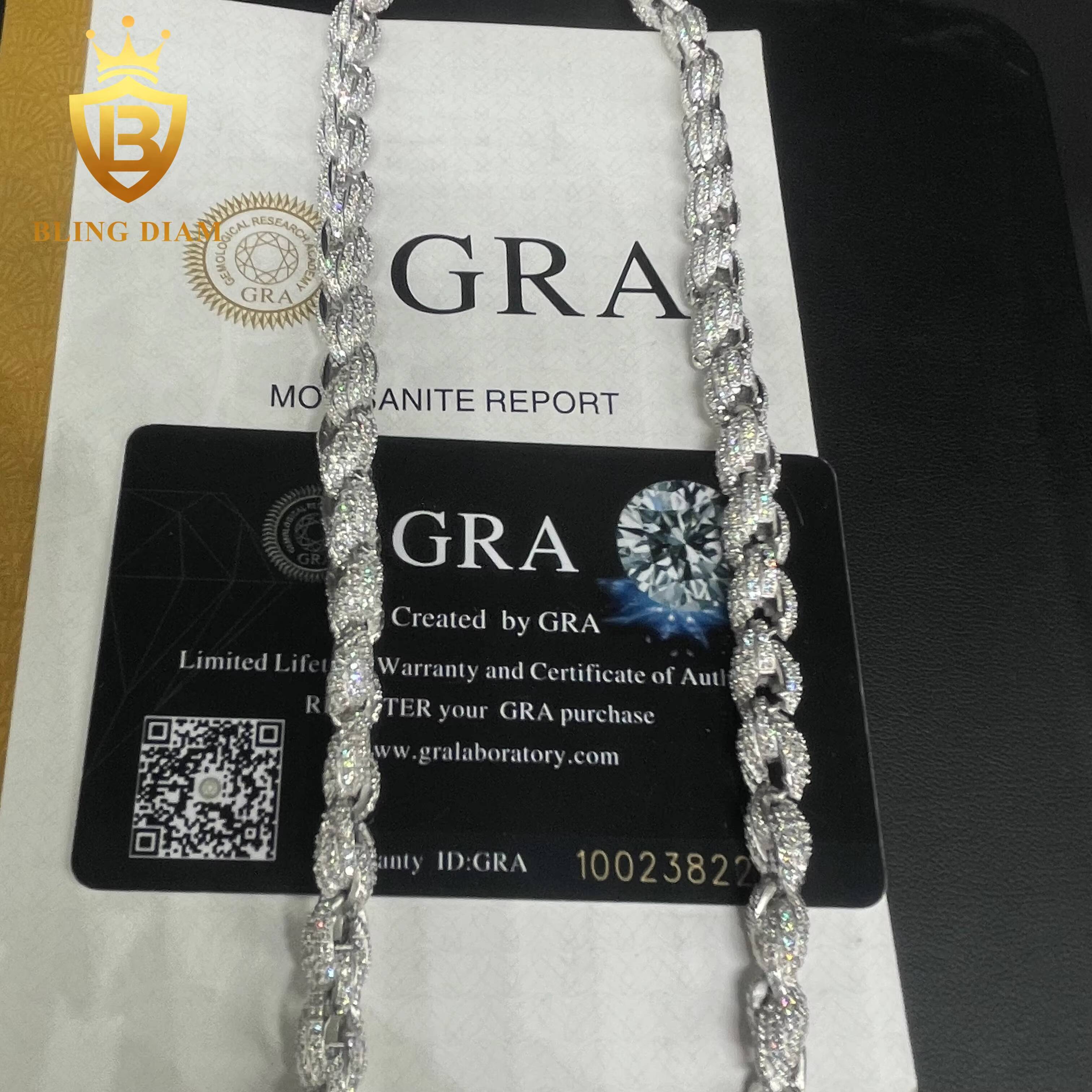 Factory Direct Man Jewelry Iced Out 7.5mm Hip Hop 925 Silver Rhodium Plated Sterling Silver Rope Chain