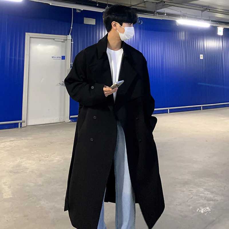IEFB Autumn Winter Overcoat Mens Mid Length Coat Korean Fashion Loose Knee Over British Trench With Cotton Windbreakers 9C874 W250815