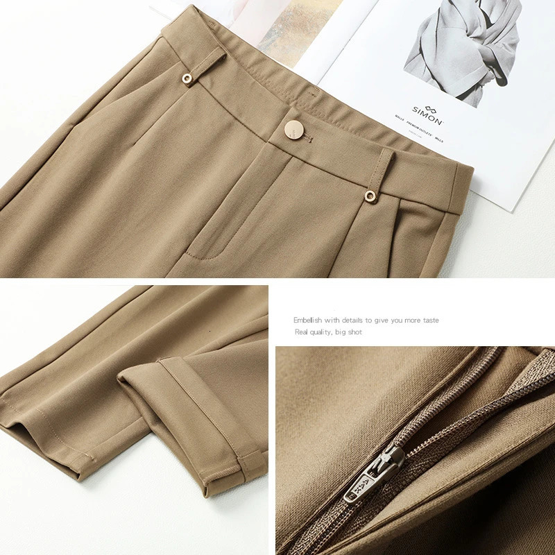 Khaki Womens Elastic Waist Stretch Pants Black Navy Trouser Fashion Casual Female Pant 27282930313233 China Size 250808