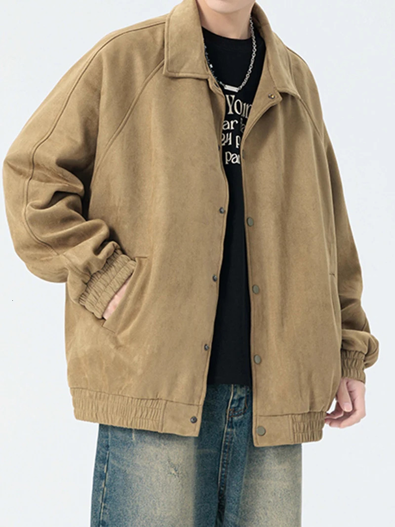 Suede Leather Jacket Men Spring Autumn Turndown Collar Casual Jacket Men Streetwear Plus Size M-8XL for Big and Tall Mens Coats 250808