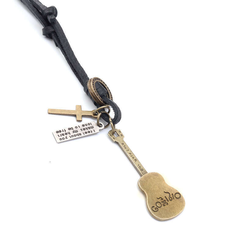 Manlia Electric Guitar Leather Cord Artistic Handmade Personality Necklace Sweater Chain Versatile