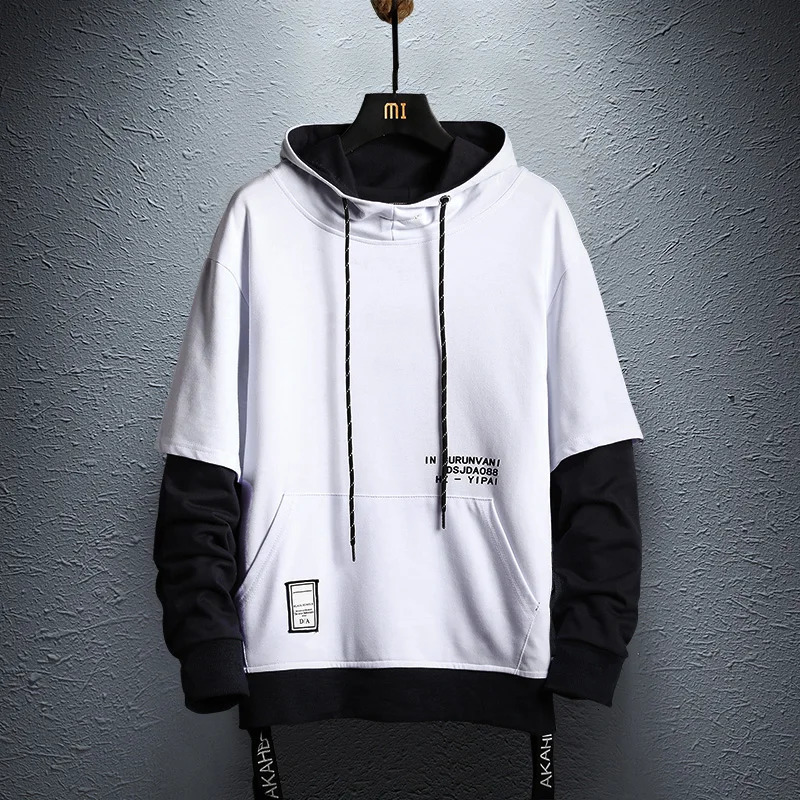 Patchwork Hooded Sweatshirt Hip Hop Men Pullover Hoodies Streetwear Casual Fashion Clothes Colorblock Hoodie 250814